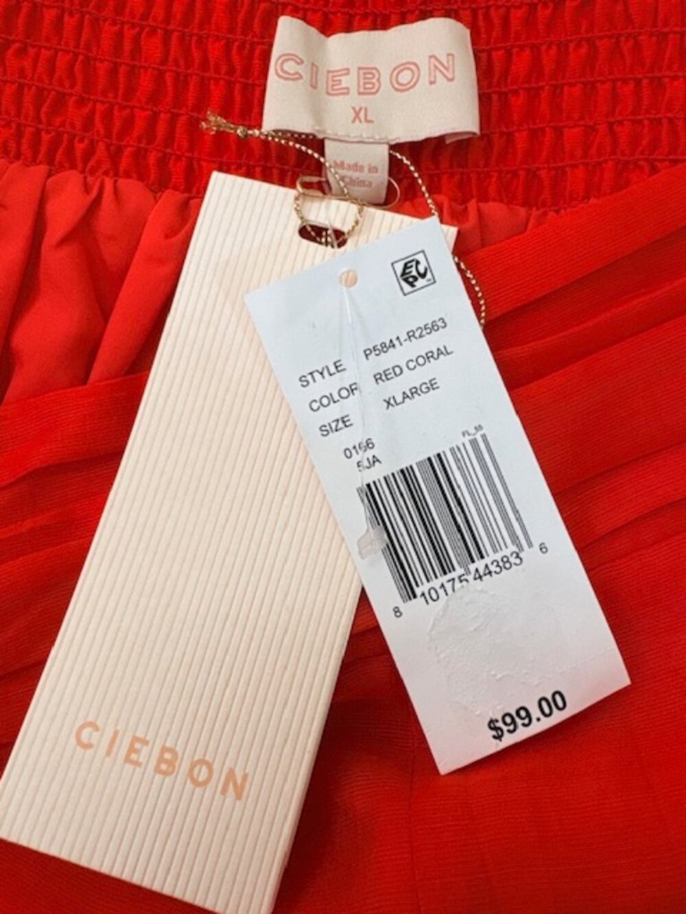 CIEBON Womens XL Shorts Lined Red Coral Smocked Elastic Waist Pleats NWT - Picture 8 of 8